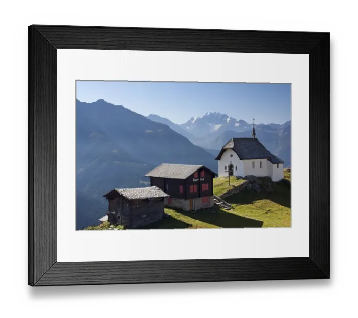 Framed Print : Lady of the Snows Chapel on Bettmeralp Mountain above the Rhone Valley Framed Print : Lady of the Snows Chapel on Bettmeralp Mountain above the Rhone Valley