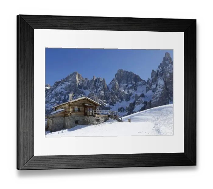 Framed Print : Mountain hut in the snow, ski area San Martino di Castrozza Framed Print : Mountain hut in the snow, ski area San Martino di Castrozza