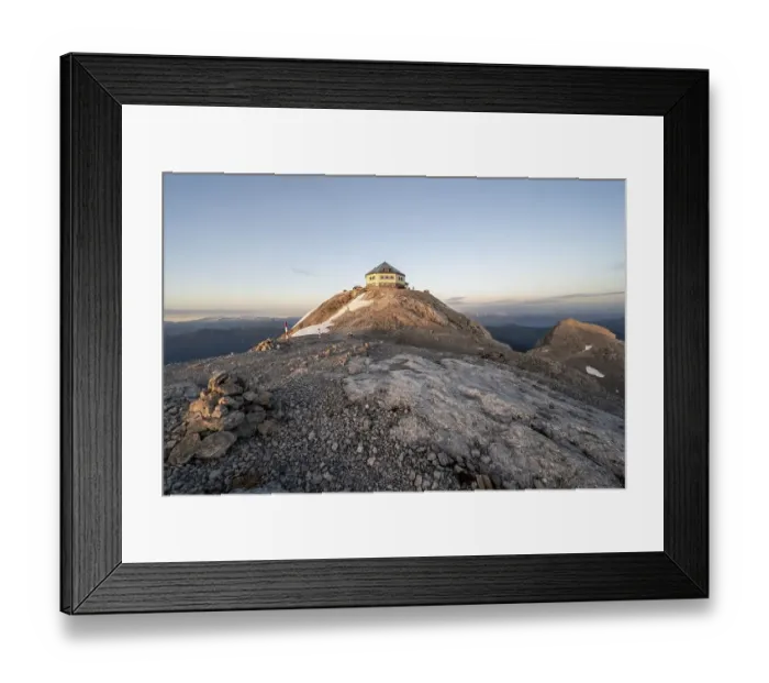Framed Print : Matrashaus mountain hut at the Hochkoenig summit at sunrise Framed Print : Matrashaus mountain hut at the Hochkoenig summit at sunrise