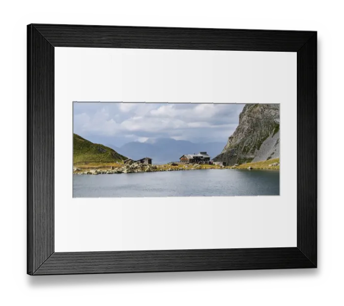 Framed Print : Obstanserseehuette mountain hut on the Obstansersee mountain lake