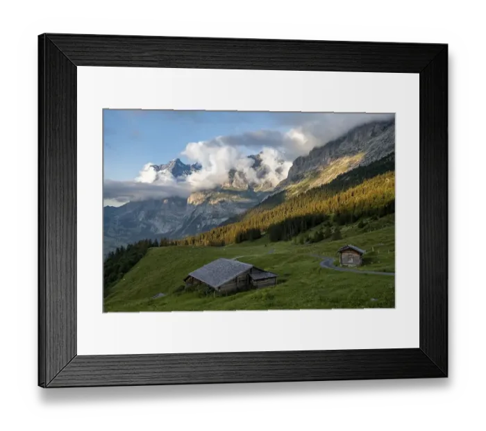 Framed Print : Evening mood, mountain huts, alpine pasture