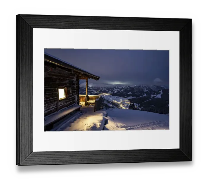 Framed Print : Night shot, mountain hut in the snow Framed Print : Night shot, mountain hut in the snow