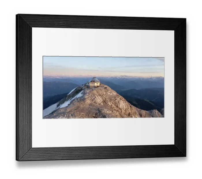 Framed Print : Aerial view, summit house, Matrashaus mountain hut on the Hochkoenig Framed Print : Aerial view, summit house, Matrashaus mountain hut on the Hochkoenig