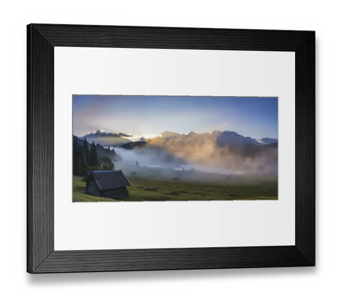 Framed Print : Sunrise and morning fog, Geroldsee