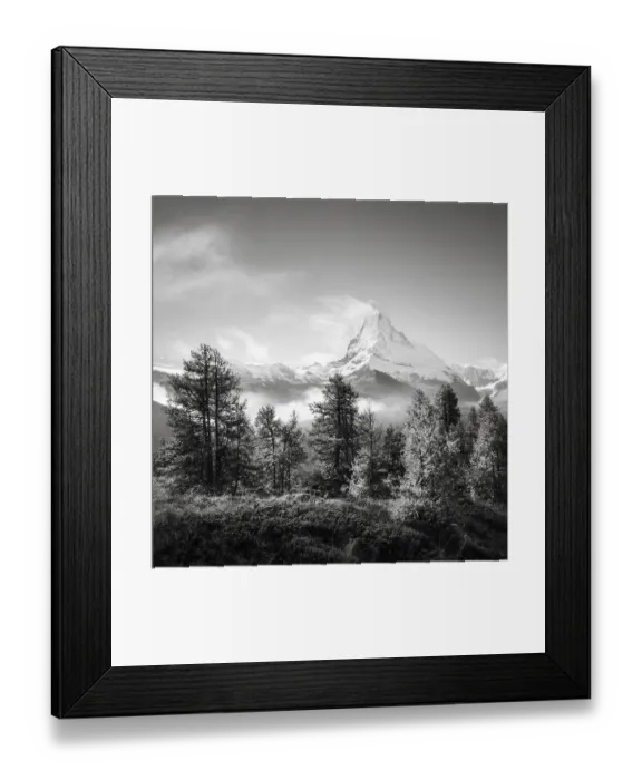 Framed Print : Clouds over the Swiss Matterhorn in black and white
