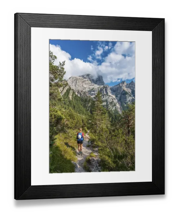 Framed Print : Hiker on a hiking trail to the Rifugio San Marco