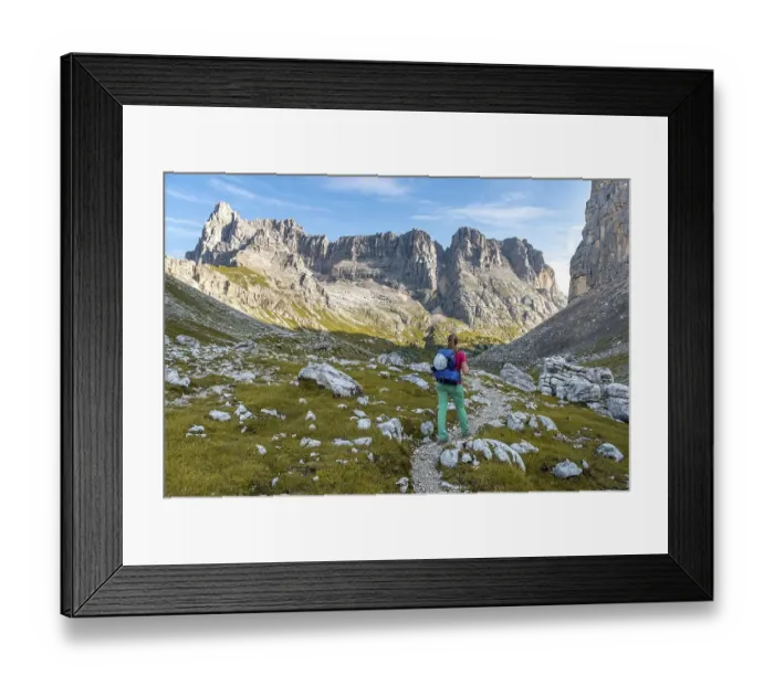 Framed Print : Young hiker on a hiking trail, Sorapiss Circumambulation Framed Print : Young hiker on a hiking trail, Sorapiss Circumambulation