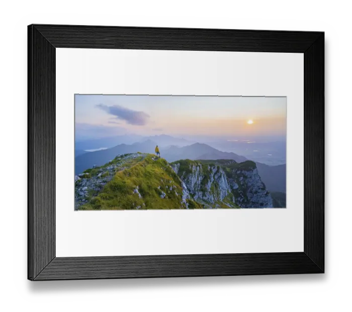 Framed Print : Hikers at the summit of the Benediktenwand at sunset