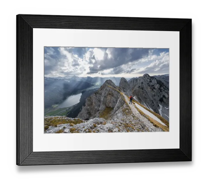 Framed Print : Mountaineer on the ridge between Rote Flueh and Schartschrofen