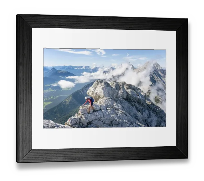 Framed Print : Hiker with climbing helmet on a steep hiking trail Framed Print : Hiker with climbing helmet on a steep hiking trail