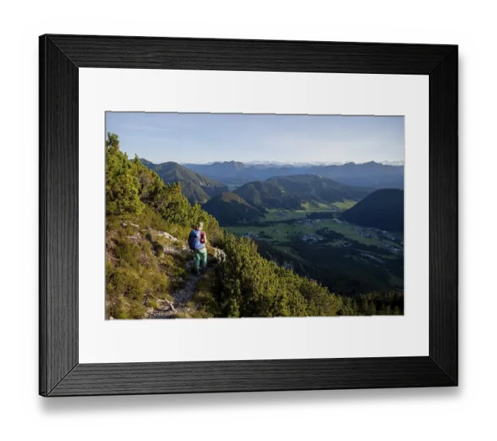 Framed Print : Hiker on a hiking trail, ruene mountain landscape
