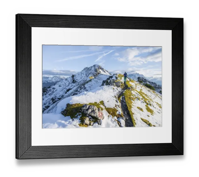 Framed Print : Young female hiker on hiking trail to Kramerspitz Framed Print : Young female hiker on hiking trail to Kramerspitz