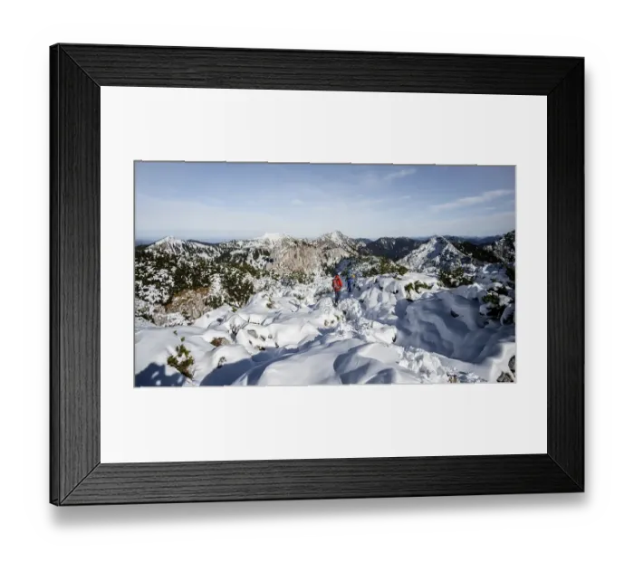 Framed Print : Mountaineers in winter, hiking to the Ammergauer Hochplatte in the Ammergau Alps