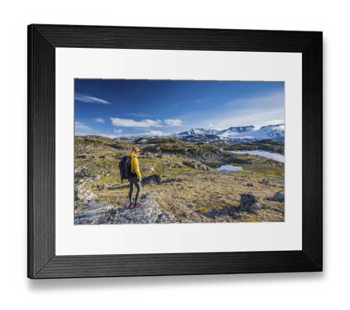 Framed Print : Hiker looking at Mount Fannaraki