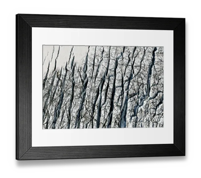 Framed Print : Aerial view, ice crevices and structures of volcanic ash and black lava in the ice and snow of the Vatnajoekull glacier Framed Print : Aerial view, ice crevices and structures of volcanic ash and black lava in the ice and snow of the Vatnajoekull glacier