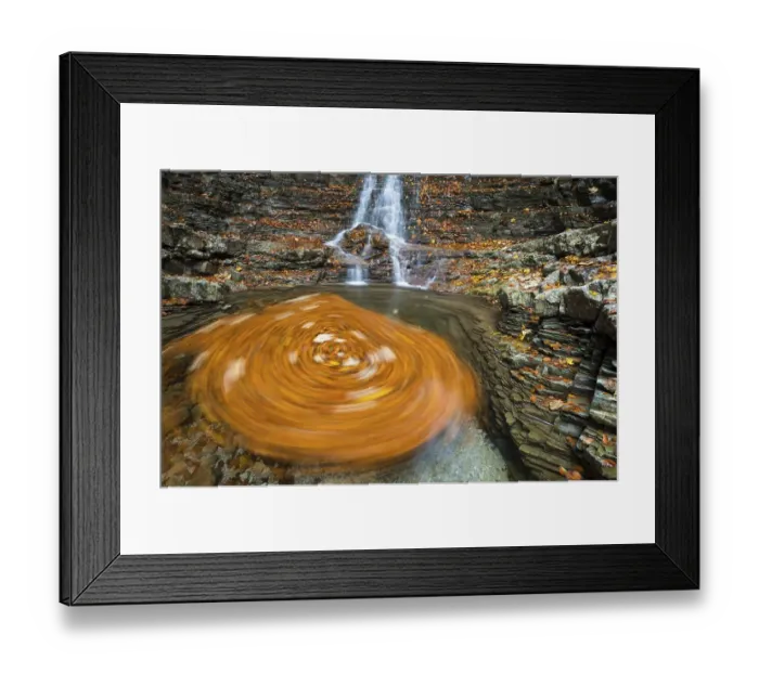Framed Print : Swirling leaves in a Taugl river inlet