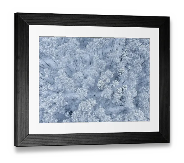 Framed Print : Aerial view of a snow-covered forest forming a natural pattern