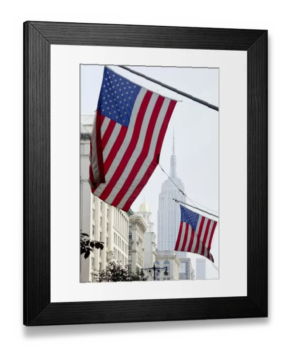 Framed Print : American national flags, Empire State Building Framed Print : American national flags, Empire State Building