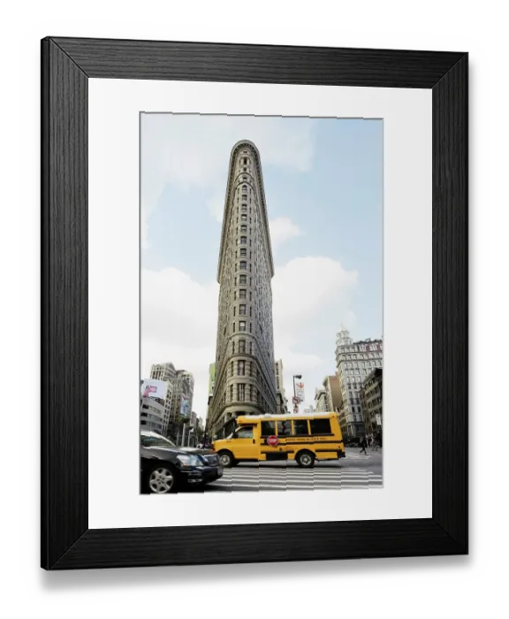 Framed Print : Broadway with a school bus and the Flatiron Building