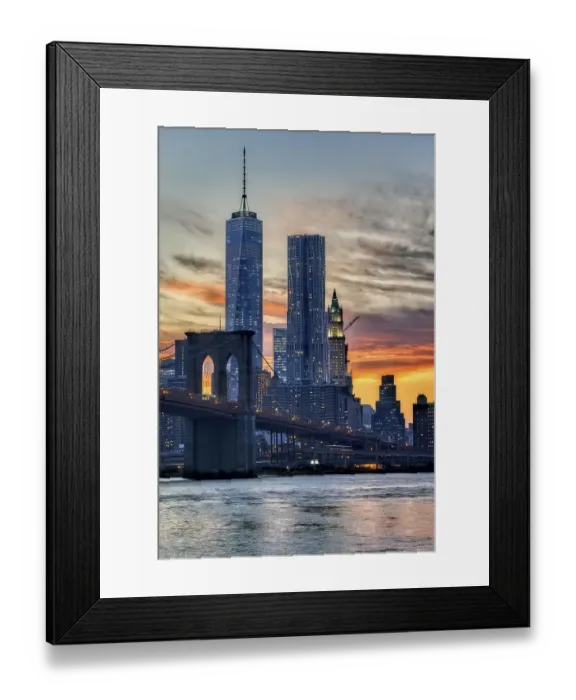 Framed Print : New York. Manhattan. Panorama at sunset
