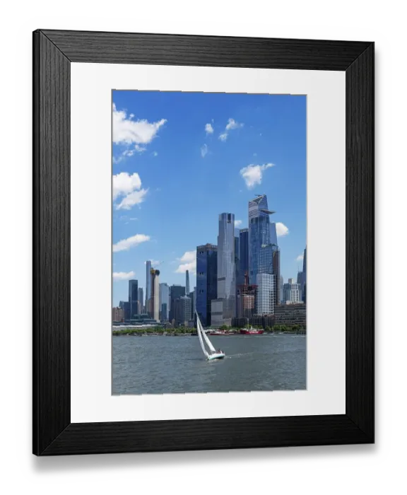 Framed Print : Sailboat on the Hudson River, in the background The Edge building