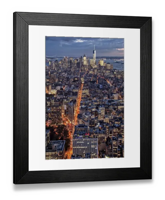 Framed Print : View of Lower Manhattan from the Empire State Building at dusk