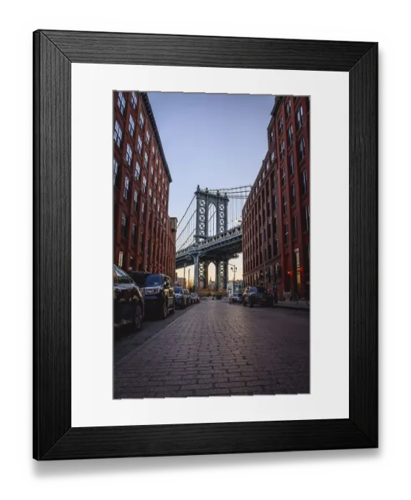 Framed Print : View from Main Street to Manhattan Bridge and Empire State Building Framed Print : View from Main Street to Manhattan Bridge and Empire State Building