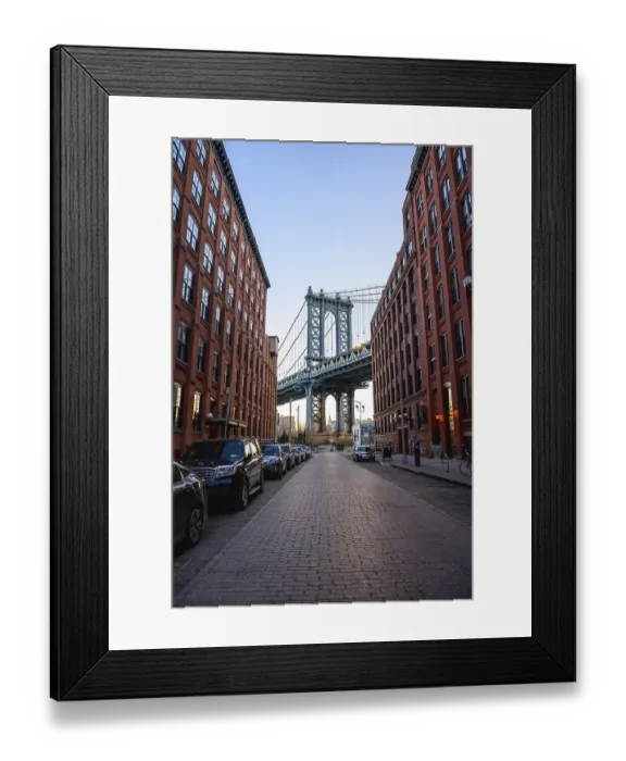 Framed Print : View from Main Street to Manhattan Bridge and Empire State Building