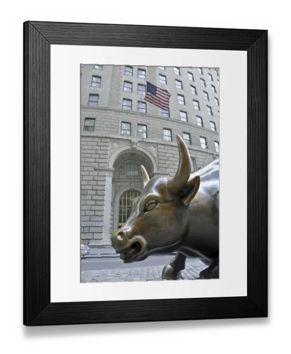 Framed Print : Charging Bull sculpture, New York Stock Exchange