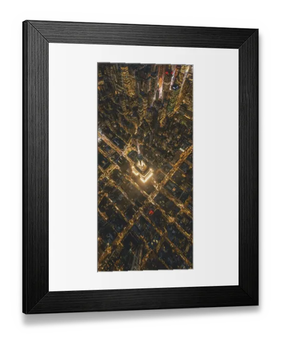 Framed Print : Drone shot, Empire State Building at night