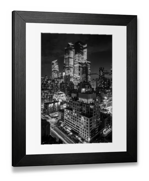 Framed Print : Night shot in black and white, Hudson Yards
