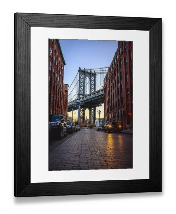 Framed Print : View from Main Street to Manhattan Bridge and Empire State Building Framed Print : View from Main Street to Manhattan Bridge and Empire State Building