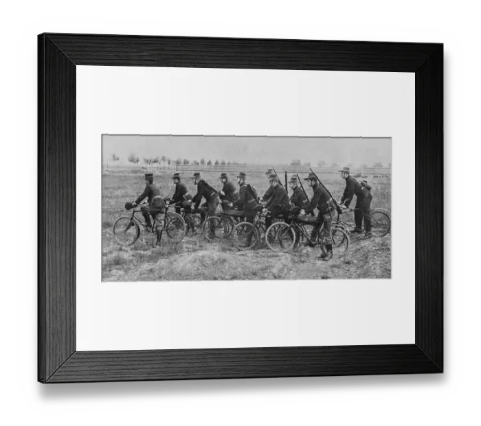 Framed Print : Belgian soldiers riding bikes in the countryside