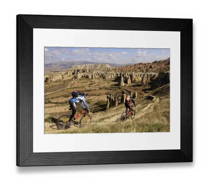 Framed Print : Mountain bikers at Cavusim, Goreme Valley