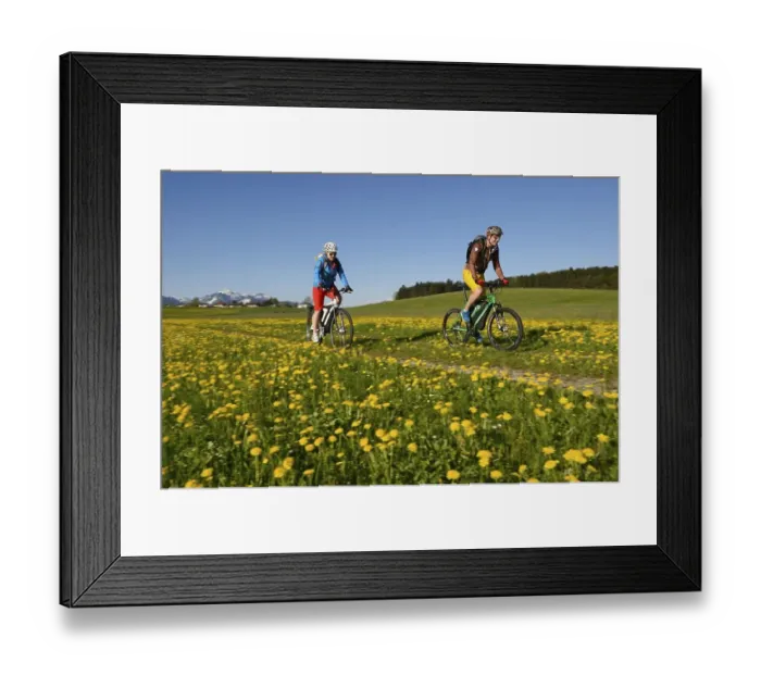 Framed Print : Cyclists on electric bicycles near Erlstaett