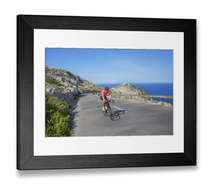 Framed Print : Cyclists on mountain road by Cap de Formentor Framed Print : Cyclists on mountain road by Cap de Formentor