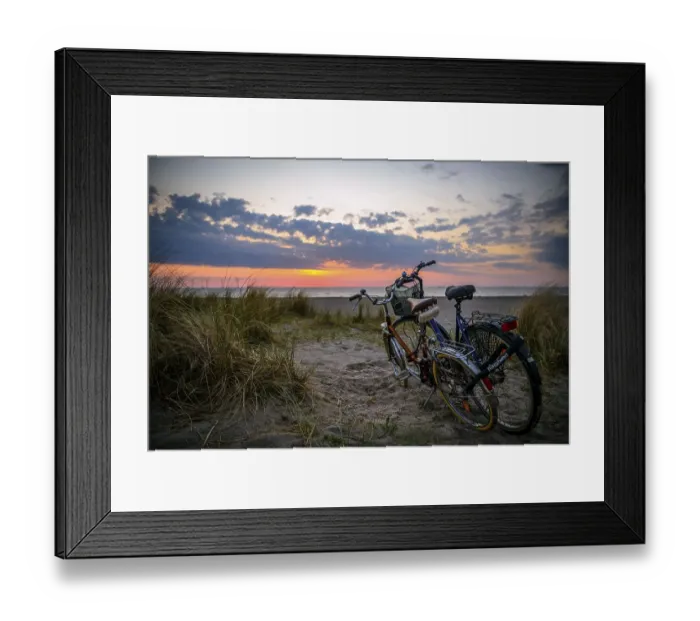 Framed Print : Bicycles parked on Amager beach at sunrise Framed Print : Bicycles parked on Amager beach at sunrise