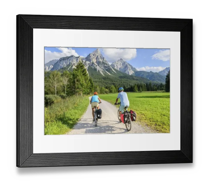 Framed Print : Two mountain bikers, on the cycle path Via Claudia Augusta