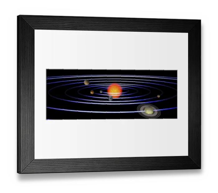 Framed Print : Solar system with the sun in the center and the planets mercury