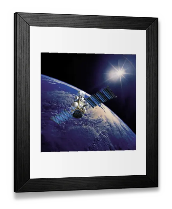 Framed Print : Satellite above the Earth pointed toward the rising sun
