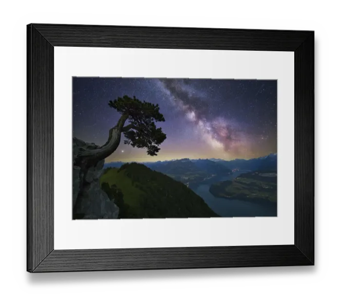 Framed Print : Starry sky with Milky Way over Lake Uri and Central Swiss Pre-Alps