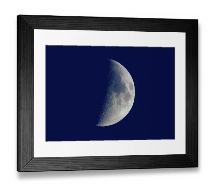 Framed Print : First quarter moon seen with telescope