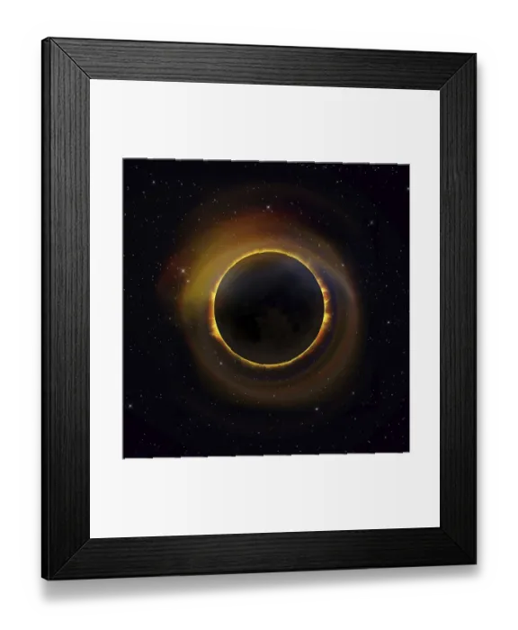 Framed Print : Solar eclipse with colorful halo on a starry sky background