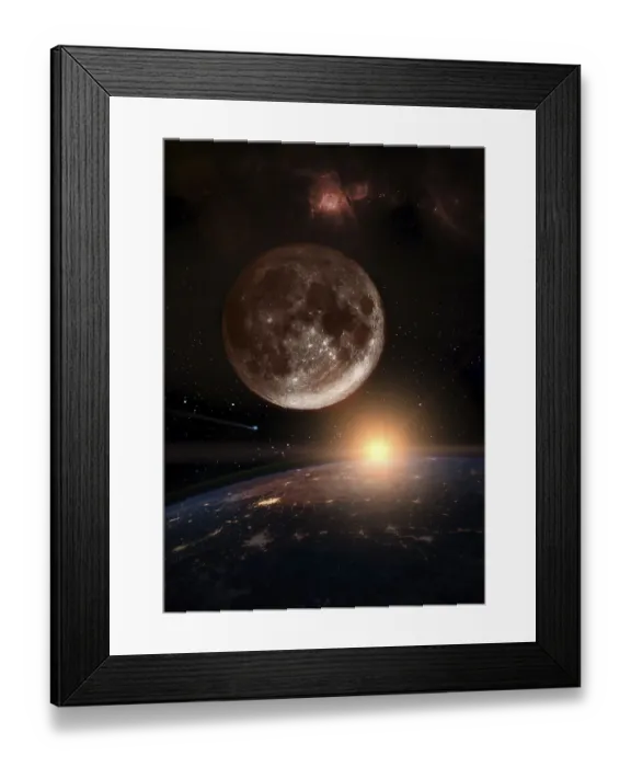 Framed Print : Moon over the dark planet Earth at sunrise Framed Print : Moon over the dark planet Earth at sunrise