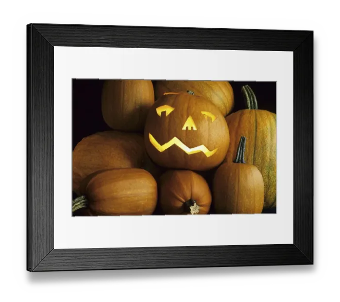 Framed Print : Organic pumpkin cut into lantern for Halloween