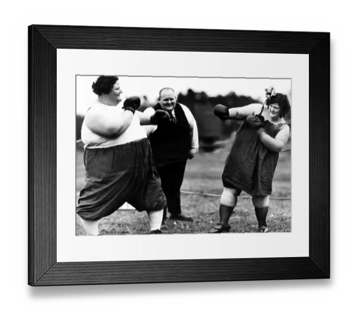 Framed Print : Fat women boxing, historic photograph, around 1910