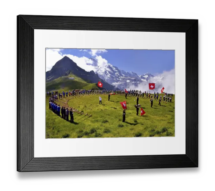 Framed Print : Alphorn blowers and flag throwers