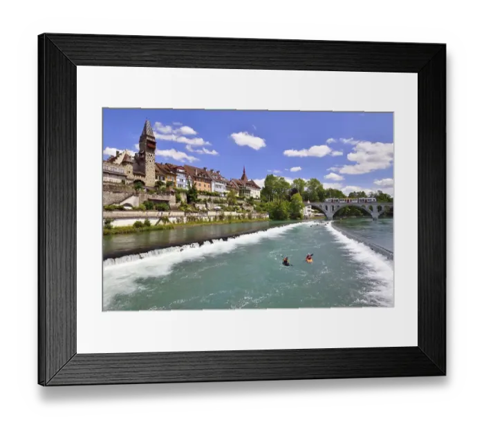 Framed Print : Bremgarten with canoeists on the Reuss River Framed Print : Bremgarten with canoeists on the Reuss River