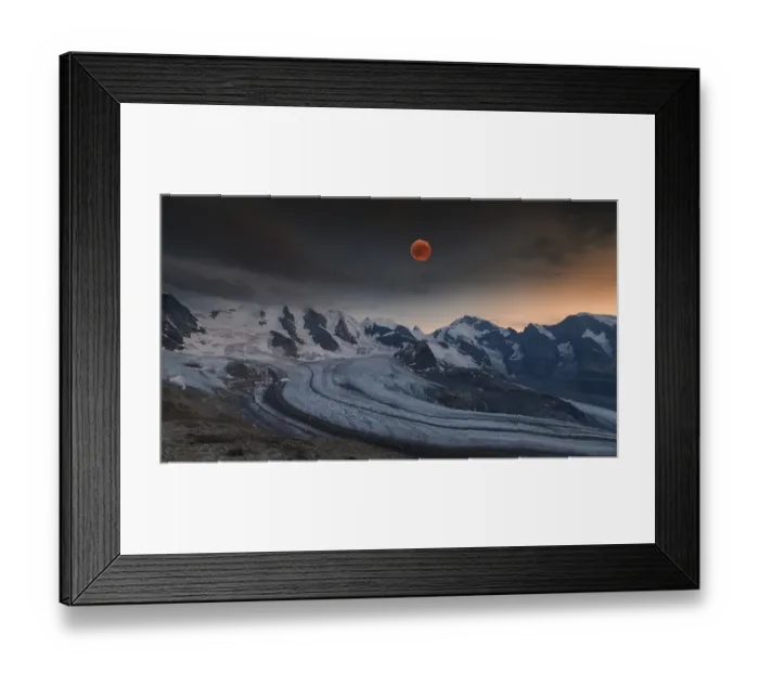 Framed Print : Panoramic view of the Bernina Group with blood moon Framed Print : Panoramic view of the Bernina Group with blood moon