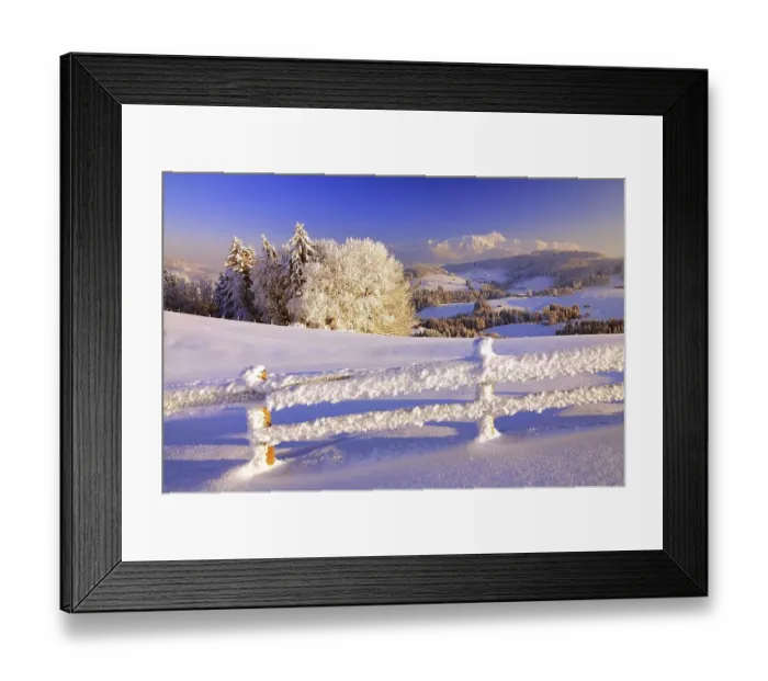 Framed Print : Appenzell winter landscape in evening light with view on the Santis